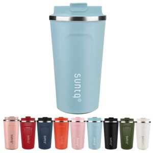 SUNTQ Reusable Coffee Cups Travel - Coffee Travel Mug with Leakproof Lid Stainless Steel Coffee Travel Cup (Light Blue
