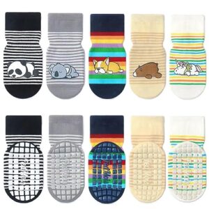 FedMois 5 Pairs Baby Kids Anti-slip Socks Cotton non skid Ankle Socks Animals