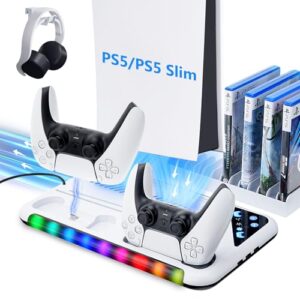 LYtech PS5 Slim Stand and Cooling Station with Controller Charging Station for Playstation 5