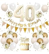 40th Birthday Decorations Sand White Gold,40th Birthday Balloons Beige Gold,Happy 40th Birthday B...