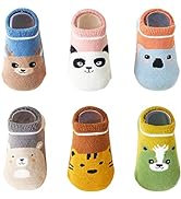 FedMois 6 Pairs Baby Kids Anti-slip Socks Cotton non skid Ankle Socks Animals