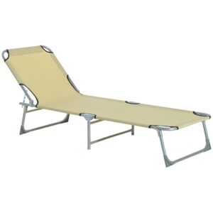 Outsunny Reclining Sun Lounger Chair Folding Camping Bed with 4-Position Adjustable Backrest