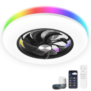 CHANFOK Neo Ceiling Fan with Light- 22 in Smart Low Profile Ceiling Fans with Alexa/Google Assistant/App Control 6 Speed Color Changing Ceiling Fan LED-RGB Back Ambient Ligh