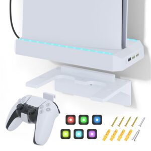 Aukuoy Wall Mount Kit for PS5 Slim Accessories: RGB Wall Mount Bracket with 2 Removable Controller Holder