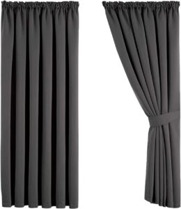 Aspire Homeware Blackout Curtains for Living Room – Grey Bedroom Pencil Pleat Curtains 66x90 inch Drop Thermal Insulated Super Soft Window Treatments Black Out Curtain + 2 Tiebacks