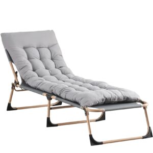 TRIOBLADE Heavy Duty Folding Garden Sun Lounger 22mm Steel Frame Support 264lbs 4-Position Adjustable Folding Chaise with Pillow Sun Bed with Cushion For Beach