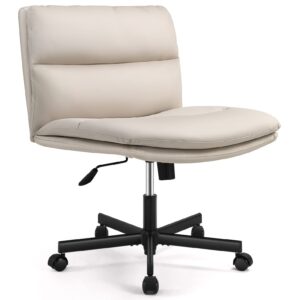 EMIAH Armless Office Desks Chair with Wheels PU-Padded Vanity Chair Mid-Back Ergonomic Home Office Computer Chair Comfortable Adjustable Swivel Task Chair with Thickened Cushio