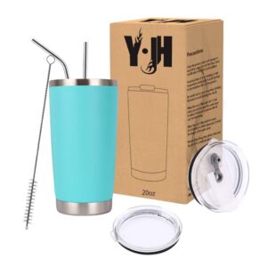 Y·J&H 20oz (550ml) Travel Tumbler Double Wall Vacuum Insulated Coffee Mug Stainless Steel Coffee Cup with 2 Splash Proof Lid