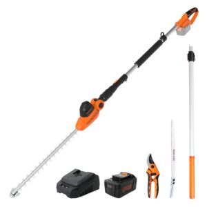 GARCARE Cordless Hedge Trimmer Long Reach 20V 4.0Ah Pole Hedge Trimmers Cordless with Battery Electric Branch Cutter Shrub Trimmer