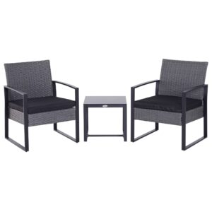 Outsunny 3 Pieces Outdoor Rattan Bistro Set