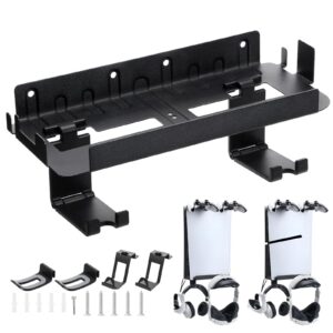 LYtech PS5 Wall Mount for PS5 Slim & Playstation 5 Disc Edition and Digital Edition PS5 Wall Bracket PS5 Wall Stand PS5 Wall Storage Gaming Shelf with Detachable Controller Holder & Headphone Hange