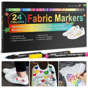 24 Fabric Pens Permanent for Clothes White T Shirt Design Kit Canvas Tote Bag Pillowcases Plain Cotton Bags Shoes Baby Shower Games