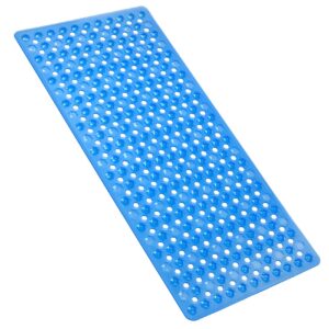 Non Slip Bath Mat Shower Mats Anti Mould for Bathroom and Bathtub with Large Suction Cup and Thickened Rubber Backing Long (Blue without hair brush