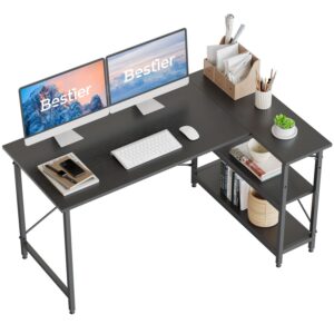 Bestier L Shaped Desk Computer Desk with Shelves Small Corner Desk 140CM Reversible Computer Desk Writing Table with Bookshelf for Home Office Small Space