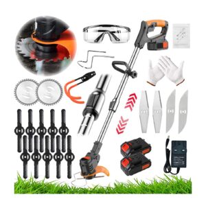 Metal Blade Cordless Strimmer Electric Garden Strimmers with Blades Grass Trimmers with 24V Li-ion Batteries & Fast Charger for Garden Clearing Weeds Flower Trees