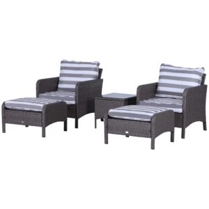 Outsunny 5 Pieces PE Rattan Garden Furniture Set with 10cm Thick Padded Cushions