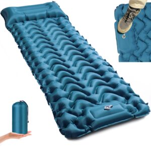 COVACURE Camping Mat - 3.9" Thick Inflatable Sleeping Mat with Built-in Foot Pump