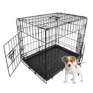 FoxHunter Pet Dog Puppy Cat Training Cage Crate Carrier Metal Folding With Door and Tray Black New (24 inch)