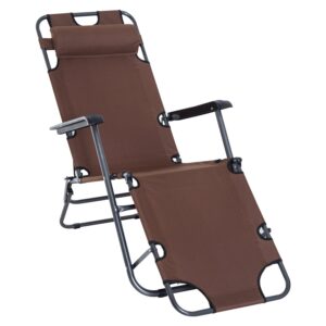 Outsunny 2 in 1 Sun Lounger Folding Reclining Chair Garden Outdoor Camping Adjustable Back with Pillow