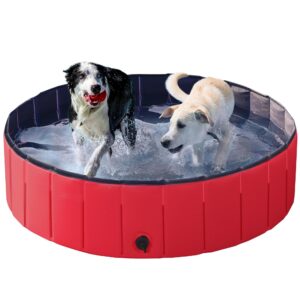 Yaheetech PVC Foldable Pet Dog Paddling Pool Puppy Swimming Pool Portable Dog Pool Large Bathing Tub with Brush for Indoor Outdoor 120 x 30cm Red