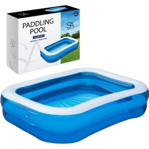 SA Products 2.6M Paddling Pool | Inflatable Swimming Pool with Self-Adhesive Repair Patch | Rectangular Paddling Pool for Kids | Inflatable Pool