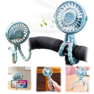 Qoier Stroller Fan Baby Stroller Fan 3 Speeds Handheld Fan with Night Light Clip on Fan USB Rechargeable