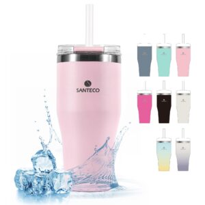 SANTECO 590ml Stainless Steel Travel Coffee Mugs with Lids and Straw