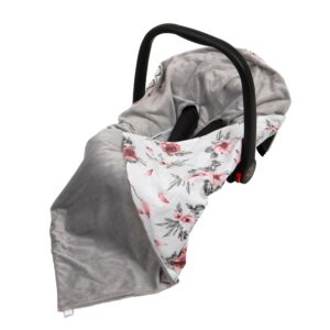 Double Sided Baby Wrap for car seat | pink grey flowers dreamcatcher baby wrap swaddle cover cosytoes blanket for car seat 100x100cm