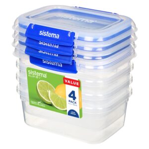 Sistema KLIP IT PLUS Food Storage Containers | 1 L | 4 Piece Airtight Containers Set | Leak-Proof Seal | Easy Locking Clips | BPA-Free