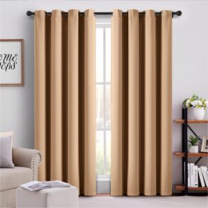 AMEHA Blackout Eyelet Curtains for Living Room Beige Ring Top Curtains Bedroom 46 x 54 Inch Drop Soft Luxury Window Curtain with Tiebacks 2 Panels