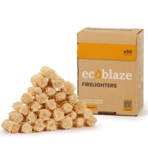 Ecoblaze 50 Natural Firelighters ​​- Fire Lighters for Wood & Log Burners - Wood Wool Fire Starters for BBQ & Pizza Oven Firestarters - Safe