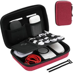 ProCase Hard Travel Electronic Organizer Case for MacBook Power Adapter Chargers Cables Power Bank Apple Magic Mouse Apple Pencil USB Flash Disk SD Card Small Portable Accessories Bag -Wine