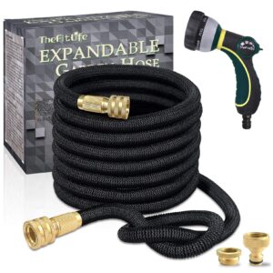 TheFitLife Expandable Garden Hose Pipe - Triple Core Latex and Solid Metal Fittings 8 Pattern Spray Nozzle EU Standard Expanding Kink Free Easy Storage Flexible Water Hose (75 FT
