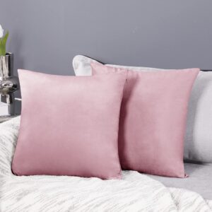 Deconovo Set of 2 Soft Crushed Velvet Cushion Covers 45cm x 45cm 18x18 Inches Throw Pillow Cases Square Cushion Covers for Chairs with Invisible Zipper Baby Pink 2 Pieces