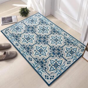 Hafaa Door Mat Indoor & Outdoor - Non Slip Heavy Duty Doormats - Stylish & Printed Mat - Perfect Dust Grabbing Shoes Scrapper Washable Door Mats (Luna Blue