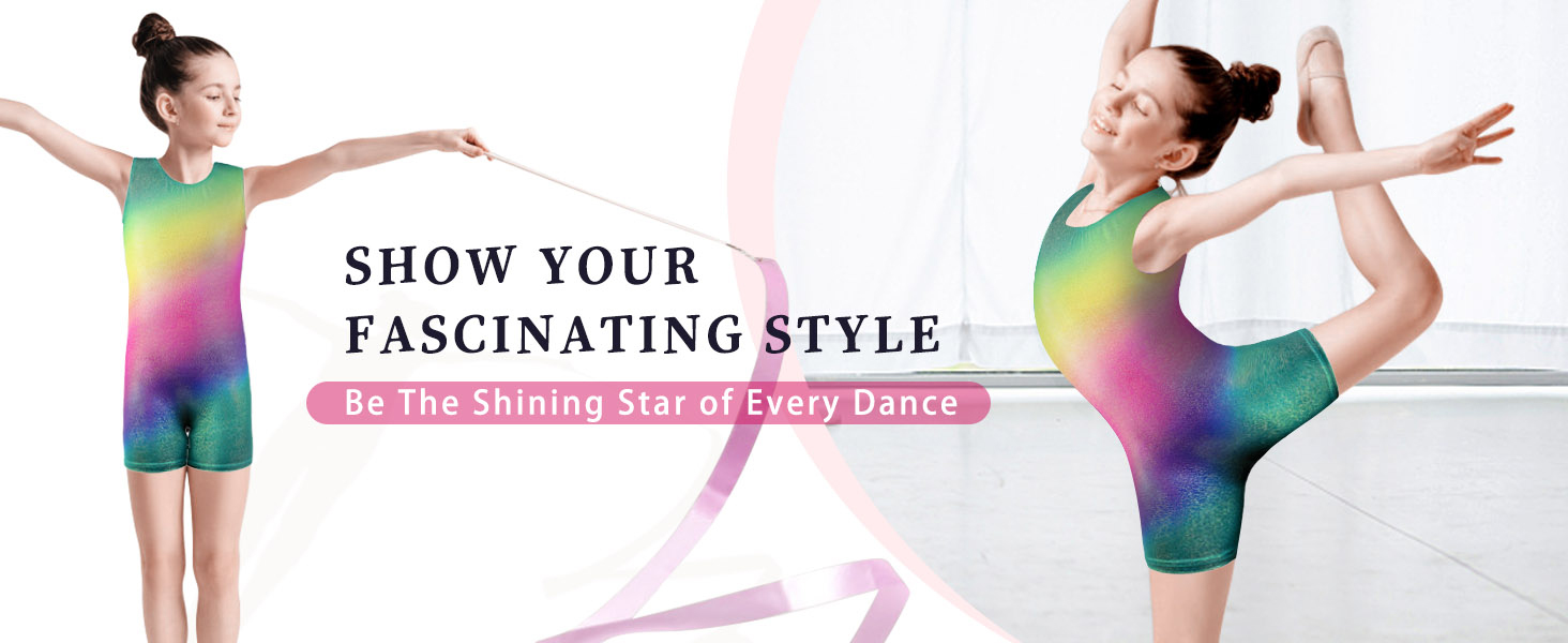 XiaoMoSha Gymnastics Leotards for Girls Gradient Color Sparkle Sleeveless Leotards for 3-14 Years