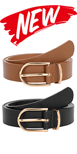 women leather belt for jeans gold buckle
