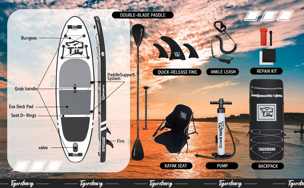 Prancha Stand Up Paddle TIGERXBANG 10'6 - Inflável - Kit Completo Com Acessórios