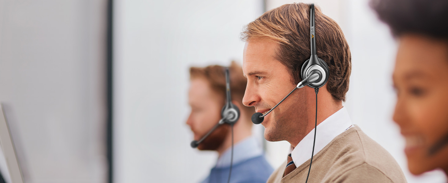 USB Headset with Microphone for PC Wired Headphones