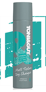 Toni&Guy Matt Texture Dry Shampoo 250 ml for flat hair, provides instant root refresh and texture