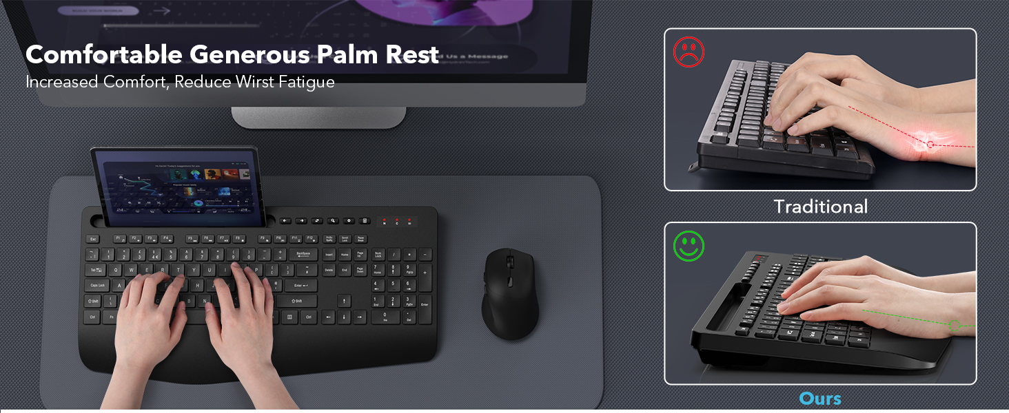 Full-Size Ergonomic Keyboard with Wrist Rest