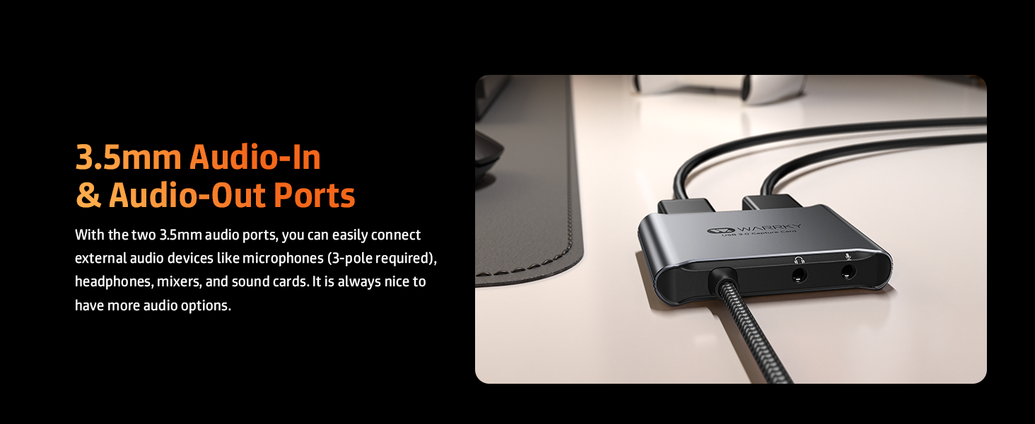 For professional streamer or recorder, support audio in & out function, help you create easier
