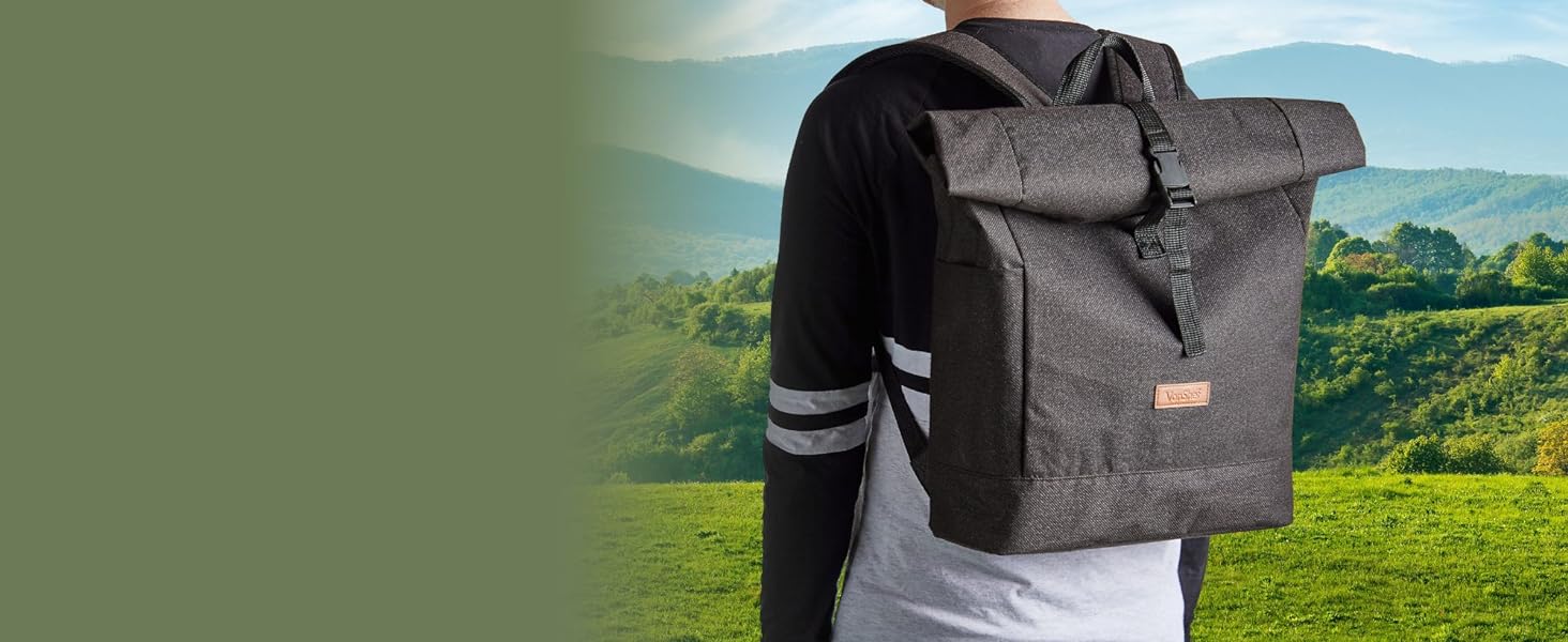 backshot of person walking in country side with backpack on