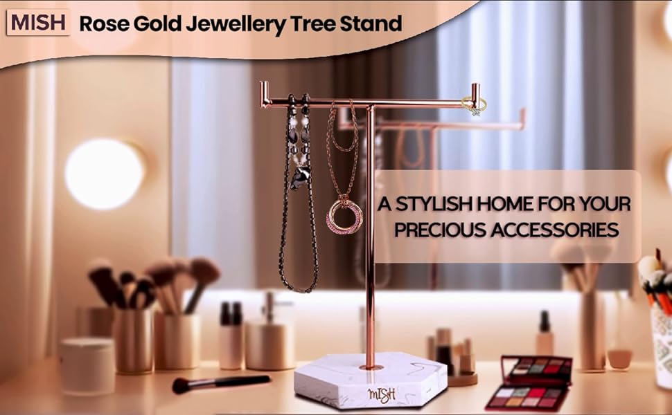 Jewellery Tree Stand Necklace Earrings Rings Organizer Marble Base Pendant Rack Women Bridal
