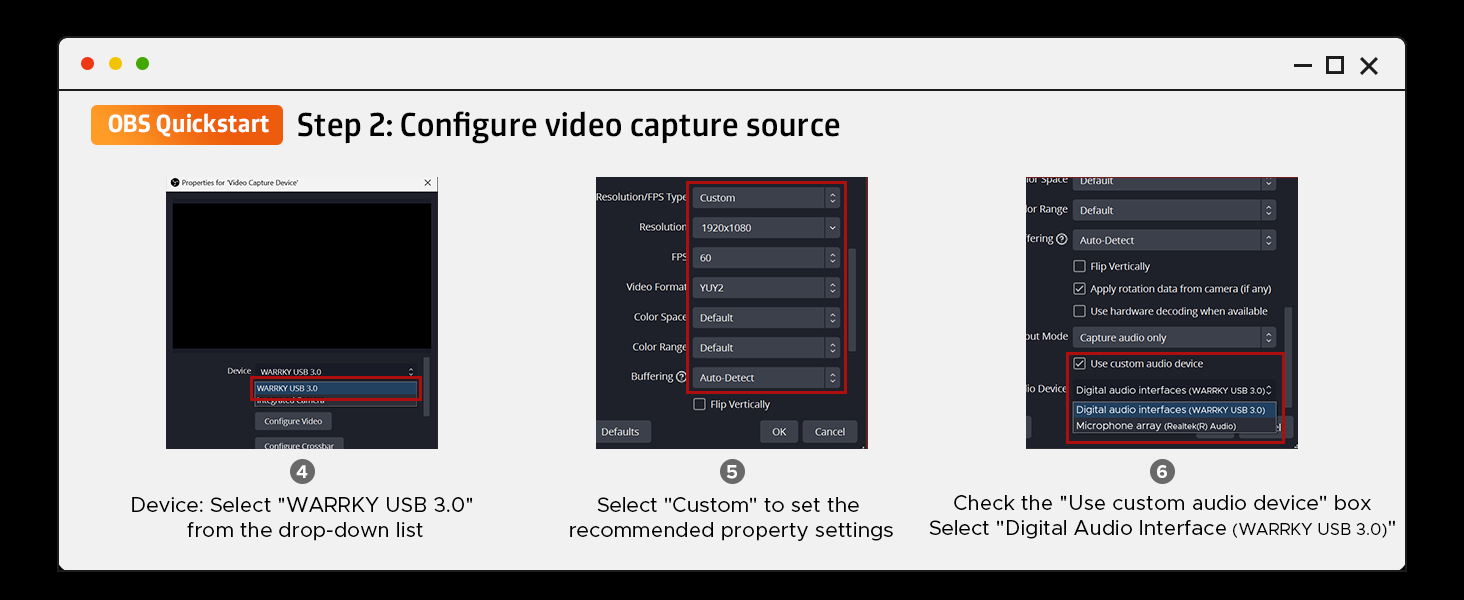Please follow the instruction to operate OBS or other software with this carpture card