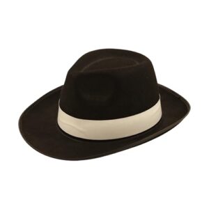 Lizzy 1 x Black Al Capone Gangster Hat (Adult) | Trilby Fedora Gatsby Bugsy Malone Capone 1920’s Pimp Gangster Fancy Dress Accessories
