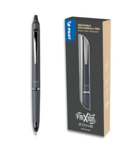 PILOT - Frixion Ball Zone Grey in Gift box - Premium erasable retractable pen with thermosensitive ink - Refillable and ergonomic roller pen - Black ink - Medium tip