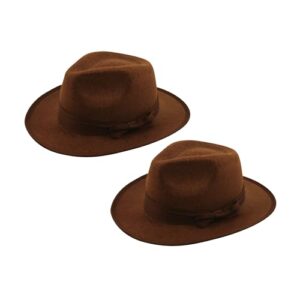 Lizzy 2 x Brown Explorer Hat (Adult) | Indiana Jones Style Hat Cowboy Western Fedora Explorers Adults TV Film Fancy Dress Costume Accessory