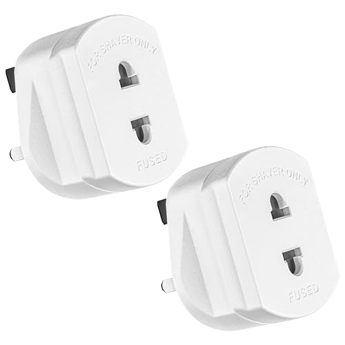 STAR Premium UK Electric Shaver & Toothbrush Adaptor Plug with Fuse. 2 Pin to 3 Pin Socket Converter. Heavy-Duty Razor Shaver Plug Adapter for Bathroom Use [ Pack 2 ]