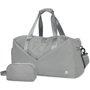 20" Gym Bag Duffel Bag with Wet Pocket and Shoes Compartment Portable Overnight Weekender Bag Travel bag Yoga Bag for Women (Light grey)
